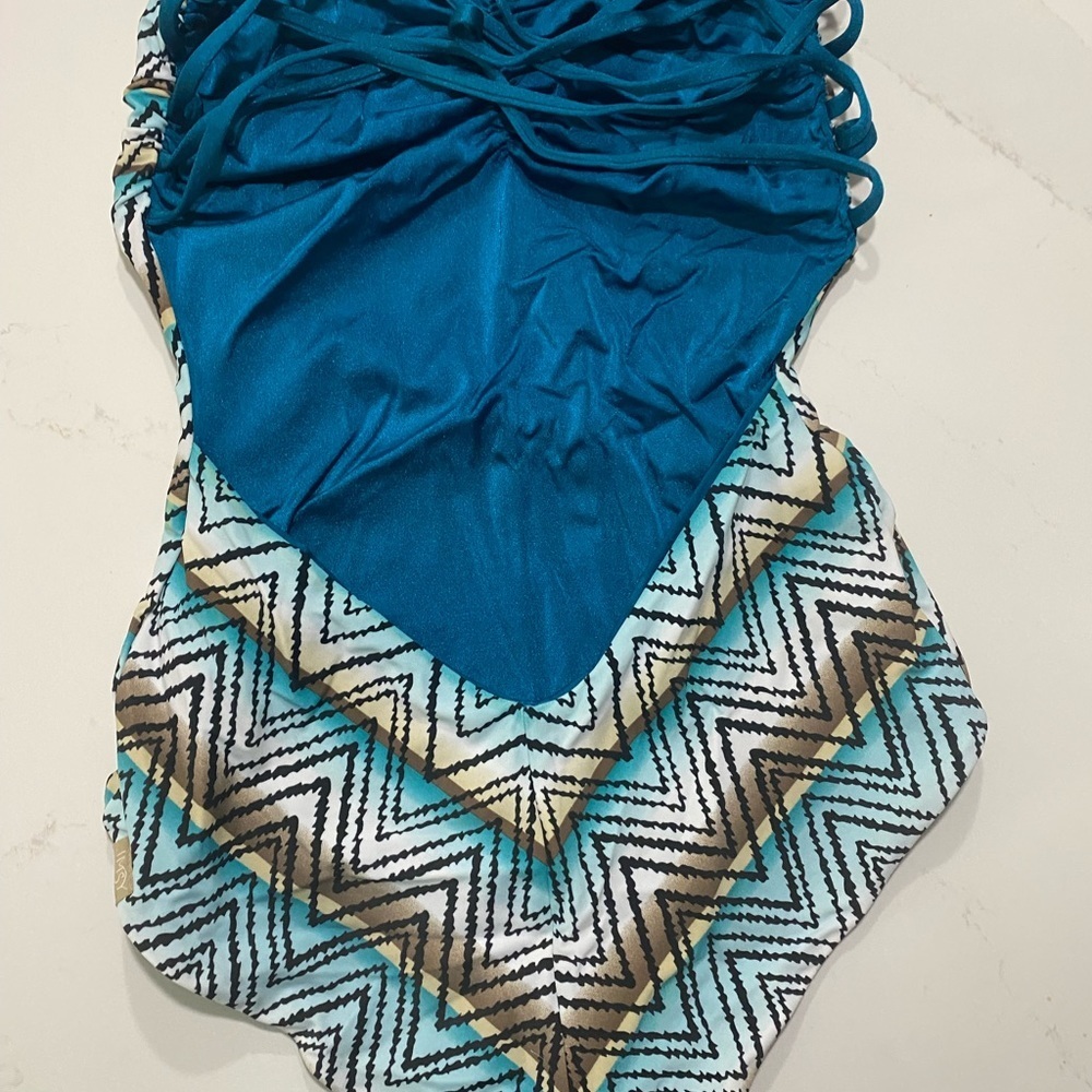 Imsy Chevron Patterned Blue One Piece Swimsuit Re… - image 3